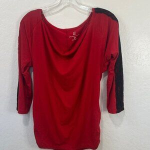 New York & Company Red Long Sleeve Top Black Lace women’s medium stretch y2k